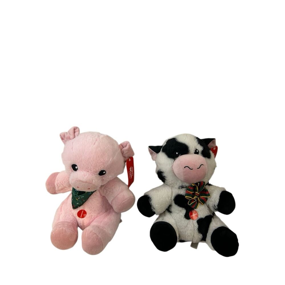 2 Smart Pets 13" Dog Squeaky plush Cow Pig NEW‎